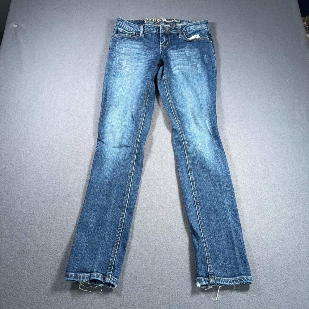 ZCO Jeans Premium Womens 7 Bootcut Blue Raw Hem Faded Whiskered Meas.28x31